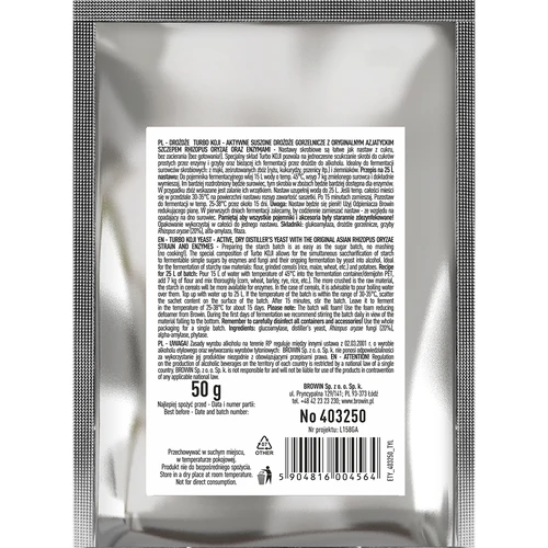 Distilleergist Turbo Koji, 50 g (zonder maischen!) - 2 ['Koji-gist', ' Koji-schimmel', ' roggebrood', ' aardappelwodka', ' koud maischen', ' gist voor alcohol', ' gist voor zelfgestookte drank', ' distilleergist', ' zonder maischen', ' gist voor granen', ' voor whiskey', ' gist voor whisky']