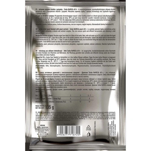 Distilleergist Turbo reVOLTa 48u - 3 ['voor suikeroplossingen', ' blijfthuis', ' technische alcohol', ' snelle fermentatie', ' hoog alcoholpercentage', ' turbo gist']