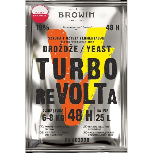 Distilleergist Turbo reVOLTa 48u  - 1 ['voor suikeroplossingen', ' blijfthuis', ' technische alcohol', ' snelle fermentatie', ' hoog alcoholpercentage', ' turbo gist']