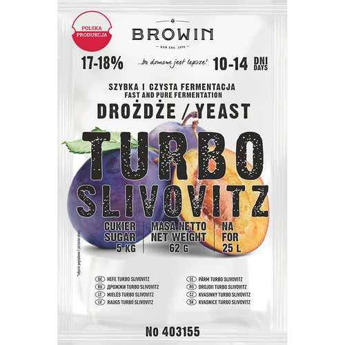 Distilleergist Turbo Slivovitz  - 1 ['turbo gist', ' gist voor brouwsel', ' gist voor brouwsel', ' gist voor pruimenbrandewijn', ' pruimenbrandewijn', ' voor fruitmengsels', ' fruitmengsel']