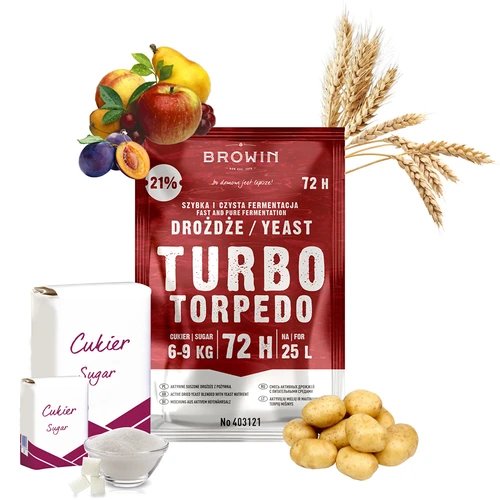 Distilleergist Turbo Torpedo 72u 21% - 120 g - 6 ['turbo gist', ' distilleergist', ' gist voor alcohol', ' voor fruitmengsels', ' gist voor aardappelen', ' gist voor 21%', ' voor brouwsel', ' sterke gist', ' distillatie', ' voor hooggradige mengsels', ' browin gist', ' gist voor whiskey', ' gist voor wodka van aardappelen', ' zelfgemaakte alcohol', ' gist 72u']