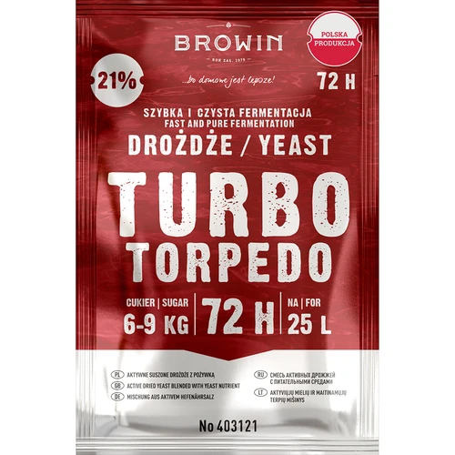 Distilleergist Turbo Torpedo 72u 21% - 120 g  - 1 ['turbo gist', ' distilleergist', ' gist voor alcohol', ' voor fruitmengsels', ' gist voor aardappelen', ' gist voor 21%', ' voor brouwsel', ' sterke gist', ' distillatie', ' voor hooggradige mengsels', ' browin gist', ' gist voor whiskey', ' gist voor wodka van aardappelen', ' zelfgemaakte alcohol', ' gist 72u']