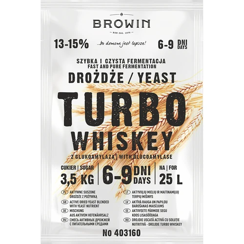 Distilleergist Turbo Whiskey - 2 ['gist voor alcohol', ' gist voor spiritus', ' gist voor moonshine', ' gist voor samogon', ' gist voor maanshine', ' moonshine', ' samogon', ' maanshine', ' zelfgemaakte whiskey', ' zelfgemaakte whisky', ' black weekend']