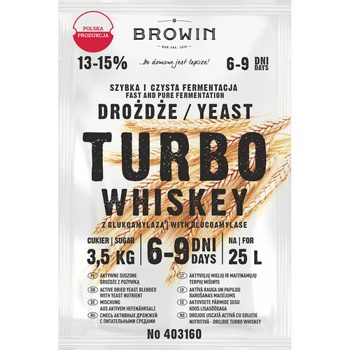 Distilleergist Turbo Whiskey  - 1 ['gist voor alcohol', ' gist voor spiritus', ' gist voor moonshine', ' gist voor samogon', ' gist voor maanshine', ' moonshine', ' samogon', ' maanshine', ' zelfgemaakte whiskey', ' zelfgemaakte whisky', ' black weekend']