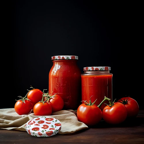 Doppen fi 82/6 tomaten - 10 stuks - 5 ['witte dop', ' kleurrijk tomatenpatroon', ' pasteurisatie', ' procescontrole', ' opslag', ' maat fi Tomaten 82', ' voorraadkastdecoratie', ' doppen voor pasteurisatie', ' groentedoppen', ' tomatendoppen']
