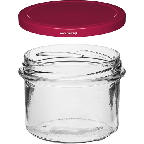 Eenvoudige pot 235 ml (fi82) met bordeauxrood deksel 6 stuks - 3 ['set van potten', ' potten voor fermenteren', ' potten voor jam', ' pot met deksel', ' potten fi 82', ' potten met 6 clips deksels', ' potten met bordeauxrode deksels', ' voor conserven', ' voor wecken', ' voor vlees', ' pottenverzameling']