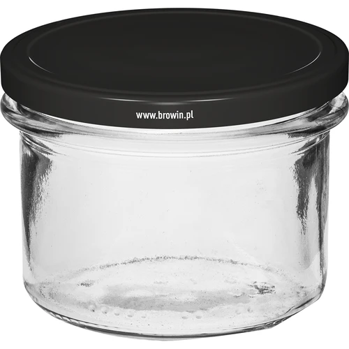 Eenvoudige pot 235 ml (fi82) met zwart deksel 6 stuks - 2 ['set van potten', ' potten voor jam', ' potten met deksels', ' potten fi 82', ' pot met deksel', ' 6 klemmen', ' potten met zwarte deksels', ' voor conserven', ' voor wecken', ' potten', ' voor vlees']