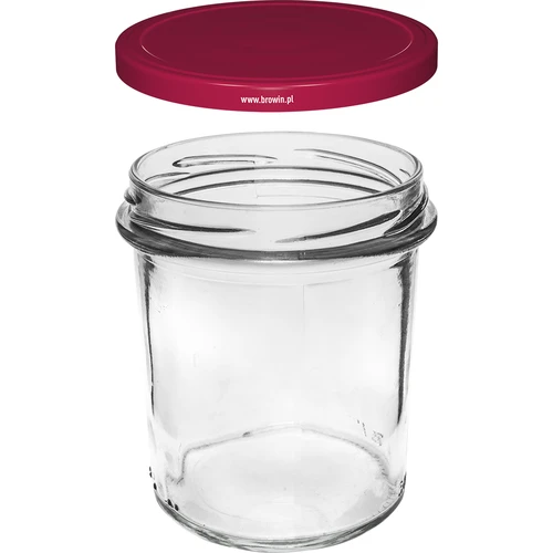 Eenvoudige pot 350 ml (fi 82) met bordeauxrood deksel 6 stuks - 3 ['set potten', ' potten voor fermenteren', ' potten voor jam', ' potten met deksels', ' potten fi 82', ' potten met deksels 6 klemmen', ' potten met bordeauxrode deksels', ' voor conserven', ' voor wecken', ' voor vlees', ' pottenverzameling']