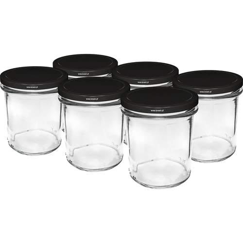 Eenvoudige pot 350ml met zwart deksel fi82 - 6st.  - 1 ['set van potten', ' potten voor fermenteren', ' potten voor jam', ' potten met deksels', ' potten fi 82', ' potten met 6 clips deksels', ' potten met zwarte deksels', ' voor conserven', ' voor wecken', ' voor vlees', ' pottenverzameling']