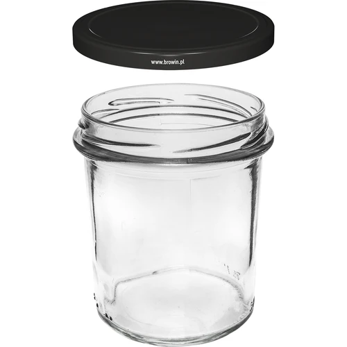 Eenvoudige pot 350ml met zwart deksel fi82 - 6st. - 3 ['set van potten', ' potten voor fermenteren', ' potten voor jam', ' potten met deksels', ' potten fi 82', ' potten met 6 clips deksels', ' potten met zwarte deksels', ' voor conserven', ' voor wecken', ' voor vlees', ' pottenverzameling']
