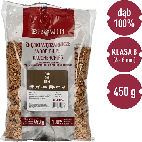 Eiken rooksnippers voor roken/grillen, 450 g, kl. 8 - 3