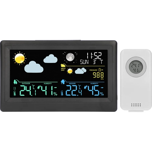 Elektronisch weerstation – draadloos, met sensor, zwart - 2 ['draadloos weerstation', ' meting van buitentemperatuur en binnentemperatuur', ' vochtigheidsmeting', ' weerstation met kalender', ' weerstation met wekker', ' nauwkeurig weerstation', ' weerstation', ' elektronisch weerstation', ' universeel weerstation', ' ideale weermeter', ' temperatuurcontrole', ' weerbericht', ' vochtigheidssensor', ' hygrometer', ' barometer', ' meting van atmosferische druk', ' weerbericht', ' maanfasen', ' cadeau-idee', ' trends', ' weerstation met kleurendisplay']