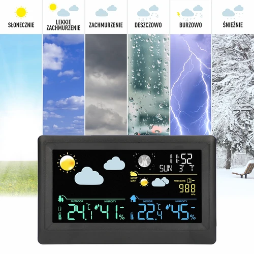 Elektronisch weerstation – draadloos, met sensor, zwart - 9 ['draadloos weerstation', ' meting van buitentemperatuur en binnentemperatuur', ' vochtigheidsmeting', ' weerstation met kalender', ' weerstation met wekker', ' nauwkeurig weerstation', ' weerstation', ' elektronisch weerstation', ' universeel weerstation', ' ideale weermeter', ' temperatuurcontrole', ' weerbericht', ' vochtigheidssensor', ' hygrometer', ' barometer', ' meting van atmosferische druk', ' weerbericht', ' maanfasen', ' cadeau-idee', ' trends', ' weerstation met kleurendisplay']