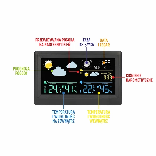 Elektronisch weerstation – draadloos, met sensor, zwart - 8 ['draadloos weerstation', ' meting van buitentemperatuur en binnentemperatuur', ' vochtigheidsmeting', ' weerstation met kalender', ' weerstation met wekker', ' nauwkeurig weerstation', ' weerstation', ' elektronisch weerstation', ' universeel weerstation', ' ideale weermeter', ' temperatuurcontrole', ' weerbericht', ' vochtigheidssensor', ' hygrometer', ' barometer', ' meting van atmosferische druk', ' weerbericht', ' maanfasen', ' cadeau-idee', ' trends', ' weerstation met kleurendisplay']