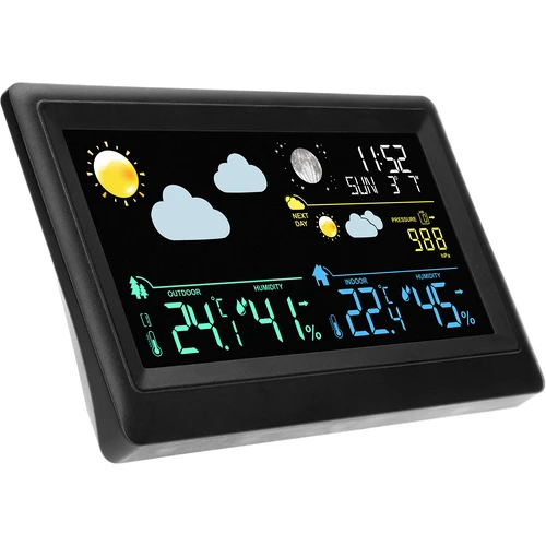 Elektronisch weerstation – draadloos, met sensor, zwart - 3 ['draadloos weerstation', ' meting van buitentemperatuur en binnentemperatuur', ' vochtigheidsmeting', ' weerstation met kalender', ' weerstation met wekker', ' nauwkeurig weerstation', ' weerstation', ' elektronisch weerstation', ' universeel weerstation', ' ideale weermeter', ' temperatuurcontrole', ' weerbericht', ' vochtigheidssensor', ' hygrometer', ' barometer', ' meting van atmosferische druk', ' weerbericht', ' maanfasen', ' cadeau-idee', ' trends', ' weerstation met kleurendisplay']