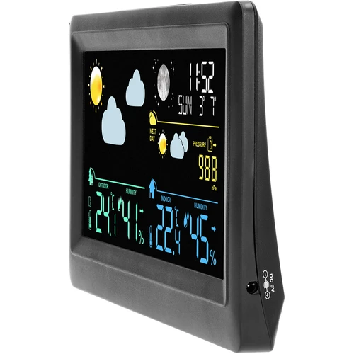 Elektronisch weerstation – draadloos, met sensor, zwart - 4 ['draadloos weerstation', ' meting van buitentemperatuur en binnentemperatuur', ' vochtigheidsmeting', ' weerstation met kalender', ' weerstation met wekker', ' nauwkeurig weerstation', ' weerstation', ' elektronisch weerstation', ' universeel weerstation', ' ideale weermeter', ' temperatuurcontrole', ' weerbericht', ' vochtigheidssensor', ' hygrometer', ' barometer', ' meting van atmosferische druk', ' weerbericht', ' maanfasen', ' cadeau-idee', ' trends', ' weerstation met kleurendisplay']