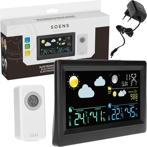 Elektronisch weerstation – draadloos, met sensor, zwart - 7 ['draadloos weerstation', ' meting van buitentemperatuur en binnentemperatuur', ' vochtigheidsmeting', ' weerstation met kalender', ' weerstation met wekker', ' nauwkeurig weerstation', ' weerstation', ' elektronisch weerstation', ' universeel weerstation', ' ideale weermeter', ' temperatuurcontrole', ' weerbericht', ' vochtigheidssensor', ' hygrometer', ' barometer', ' meting van atmosferische druk', ' weerbericht', ' maanfasen', ' cadeau-idee', ' trends', ' weerstation met kleurendisplay']