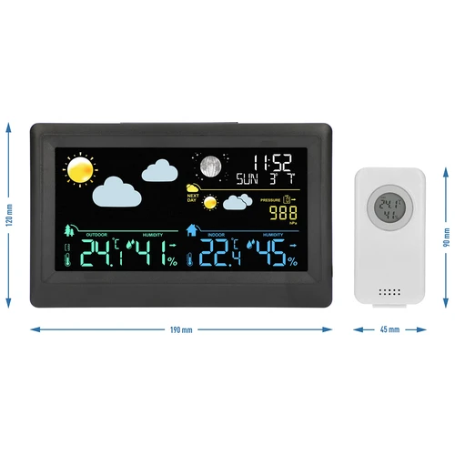 Elektronisch weerstation – draadloos, met sensor, zwart - 13 ['draadloos weerstation', ' meting van buitentemperatuur en binnentemperatuur', ' vochtigheidsmeting', ' weerstation met kalender', ' weerstation met wekker', ' nauwkeurig weerstation', ' weerstation', ' elektronisch weerstation', ' universeel weerstation', ' ideale weermeter', ' temperatuurcontrole', ' weerbericht', ' vochtigheidssensor', ' hygrometer', ' barometer', ' meting van atmosferische druk', ' weerbericht', ' maanfasen', ' cadeau-idee', ' trends', ' weerstation met kleurendisplay']