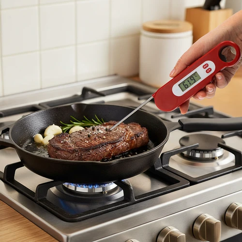 Elektronische culinaire thermometer met inklapbare sonde (-50/+300℃), rood - 7