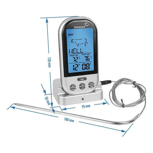 Elektronische draadloze keukenthermometer met sonde (0°C tot 250°C) - 3 ['temperatuur', ' bakthermometer', ' oven thermometer', ' oventhermometer', ' culinaire thermometer', ' keukenthermometer', ' kookthermometer', ' gastronomische thermometer', ' grillthermometer', ' rookthermometer', ' voedselthermometer met sonde', ' vleesthermometer', ' thermometer met sonde', ' keukenthermometer met sonde', ' vleessonde']