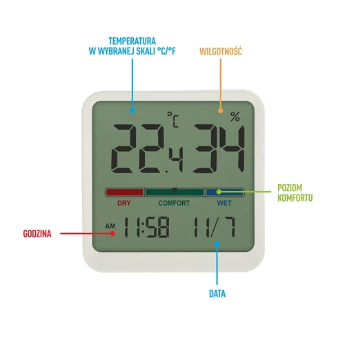 Elektronische kamertemperatuurmeter, wit - 7 ['elektronische thermometer', ' thermometer met klok en datum', ' thermometer met hygrometer', ' vochtigheidsmeting in de kamer', ' comfortmeter', ' thermometer met comfortindicator', ' multifunctionele thermometer', ' binnenthermometer', ' interne thermometer', ' draadloze thermometer', ' elektronische wandthermometer', ' weerstation', ' weerstation']