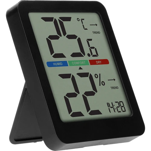 Elektronische kamertemperatuurmeter, zwart  - 1 ['elektronische thermometer', ' hygrometer thermometer', ' draadloze thermometer', ' zwarte thermometer', ' thermometer met magneet', ' stijlvolle thermometer', ' binnenthermometer', ' welke thermometer voor appartement', ' moderne kamertemperatuurmeter', ' praktische thermometer', ' hoe het comfortniveau van de lucht te controleren']