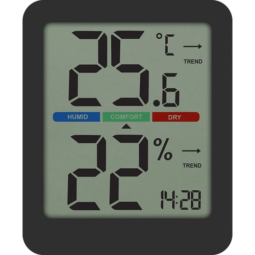 Elektronische kamertemperatuurmeter, zwart - 2 ['elektronische thermometer', ' hygrometer thermometer', ' draadloze thermometer', ' zwarte thermometer', ' thermometer met magneet', ' stijlvolle thermometer', ' binnenthermometer', ' welke thermometer voor appartement', ' moderne kamertemperatuurmeter', ' praktische thermometer', ' hoe het comfortniveau van de lucht te controleren']