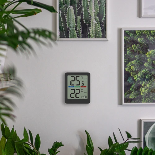 Elektronische kamertemperatuurmeter, zwart - 15 ['elektronische thermometer', ' hygrometer thermometer', ' draadloze thermometer', ' zwarte thermometer', ' thermometer met magneet', ' stijlvolle thermometer', ' binnenthermometer', ' welke thermometer voor appartement', ' moderne kamertemperatuurmeter', ' praktische thermometer', ' hoe het comfortniveau van de lucht te controleren']