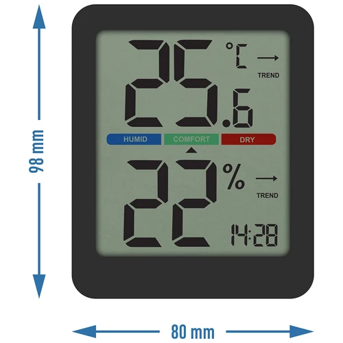 Elektronische kamertemperatuurmeter, zwart - 9 ['elektronische thermometer', ' hygrometer thermometer', ' draadloze thermometer', ' zwarte thermometer', ' thermometer met magneet', ' stijlvolle thermometer', ' binnenthermometer', ' welke thermometer voor appartement', ' moderne kamertemperatuurmeter', ' praktische thermometer', ' hoe het comfortniveau van de lucht te controleren']