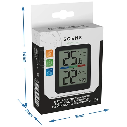 Elektronische kamertemperatuurmeter, zwart - 10 ['elektronische thermometer', ' hygrometer thermometer', ' draadloze thermometer', ' zwarte thermometer', ' thermometer met magneet', ' stijlvolle thermometer', ' binnenthermometer', ' welke thermometer voor appartement', ' moderne kamertemperatuurmeter', ' praktische thermometer', ' hoe het comfortniveau van de lucht te controleren']