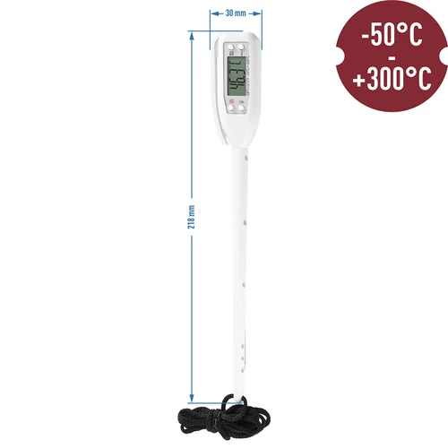 Elektronische keukenthermometer (-50°C tot +300°C) met etui, wit - 2 ['temperatuur', ' bakthermometer', ' oventhermometer', ' oven thermometer', ' keukenthermometer', ' kookthermometer', ' gastronomische thermometer', ' grillthermometer', ' voedselthermometer met sonde', ' vleesthermometer', ' thermometer met sonde', ' keukenthermometer met sonde', ' vleessonde']
