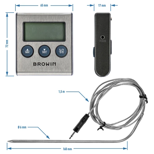 Elektronische keukenthermometer met sonde (0°C tot 250°C) - 9 ['thermometer met sonde', ' elektronische thermometer', ' keukenthermometer', ' voedselthermometer', ' baktthermometer', ' voor frituren', ' voor koken', ' voor vlees', ' voor gebak']