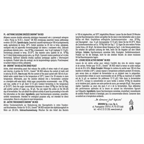 Enovini® OK RED - wijngist die de zuurgraad verlaagt 7 g - 2 ['gist voor donkere druiven', ' gist voor kersen', ' wijn van kersen', ' wijn van druiven', ' gist die de zuurgraad verlaagt', ' gist voor rode wijnen', ' gedroogde gist', ' huisgemaakte wijn', ' gist die de zuurgraad vermindert', ' Enovini-gist', ' Browin wijngist']