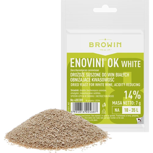 Enovini® OK WHITE - wijngist die de zuurgraad verlaagt 7 g - 2 ['gist voor appels', ' gist voor witte druiven', ' wijn van appels', ' wijn van druiven', ' gist die de zuurgraad verlaagt', ' gist voor witte wijnen', ' gedroogde gist', ' huisgemaakte wijn', ' gist die de zuurgraad vermindert']
