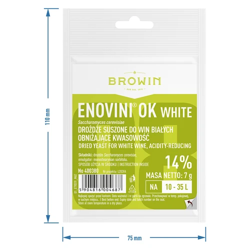 Enovini® OK WHITE - wijngist die de zuurgraad verlaagt 7 g - 4 ['gist voor appels', ' gist voor witte druiven', ' wijn van appels', ' wijn van druiven', ' gist die de zuurgraad verlaagt', ' gist voor witte wijnen', ' gedroogde gist', ' huisgemaakte wijn', ' gist die de zuurgraad vermindert']