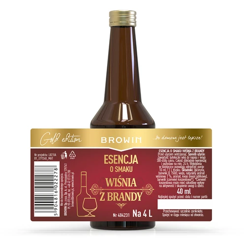 Essence met Kersensmaak en Brandy, 40 ml - voor 4 L - 4 ['alcoholmix', ' aroma voor wodka', ' voor alcohol', ' smaakessence voor alcohol', ' smaakessence voor wodka', ' kersen met brandy mix', ' kersen met brandy essence', ' kersenessence', ' brandy smaakessence', ' essences voor zelfgestookte drank', ' gouden essence', ' essence met kersen en brandy aroma', ' browin mix essences']