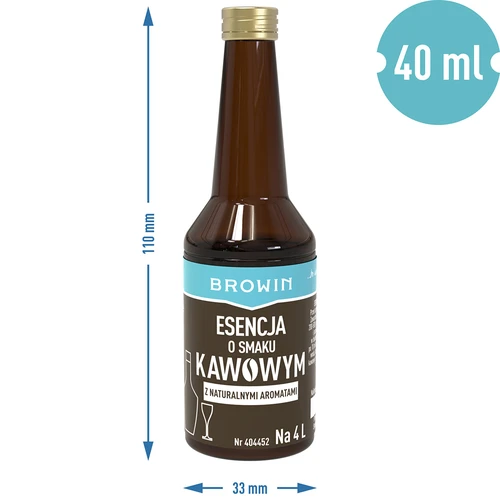 Essence met koffiesmaak met natuurlijke aroma's voor 4 L - 40 ml - 7 ['alcoholmix', ' aroma voor alcohol', ' voor wodka', ' zelfgemaakte alcohol', ' koffiearoma', ' koffie', ' koffie-essence', ' koffiemix', ' Kaffelikor mix', ' koffie-essence', ' essences voor zelfgestookte drank', ' natuurlijke aroma', " natuurlijke aroma's"]