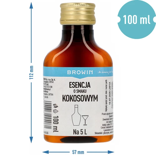 Essence met kokossmaak, voor 5 L - 100 ml - 7 ['alcoholmix', ' aroma voor wodka', ' voor alcohol', ' smaakessence voor alcohol', ' smaakessence voor wodka', ' kokosmix', ' kokosessence', ' kokossmaakessence', ' essences voor zelfgestookte drank', ' gold essence']