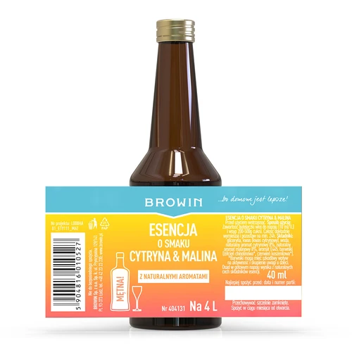 Essentie met citroen-framboos smaak - 40 ml, voor 4L - 4 ['alcoholmix', ' aroma voor alcohol', ' aroma voor wodka', ' smaakessentie', ' aroma voor likeuren', ' mix voor likeur', ' essentie met natuurlijke aroma', ' framboos-citroen aroma', ' natuurlijke essentie voor alcohol', ' essenties', ' essenties voor zelfgestookte drank', ' framboos en citroen essentie']