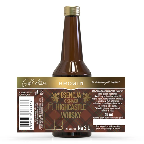 Essentie met Highcastle Whisky-smaak voor 2 L - 40ml - 4 ['whisky', ' highcastle whisky', ' whisky sour', ' essentie van smaak', ' essentie', ' alcoholaroma', " aroma's voor alcohol", ' essences voor zelfgestookte drank', ' zelfgemaakte drank', " aroma's", ' whiskey-essentie', ' gouden essentie']