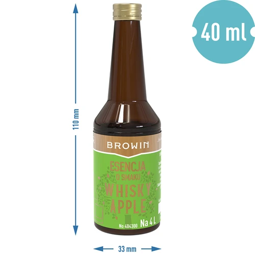 Essentie met Whisky Apple smaak - 40 ml, voor 4L - 7 ['alcoholmix', ' aroma voor alcohol', ' aroma voor wodka', ' smaakessentie', ' aroma voor whisky', ' whisky', ' essentie met natuurlijke aroma', ' whisky-aroma', ' whisky met appelsap', ' essenties', ' essenties voor zelfgestookte drank', ' gold-essentie']