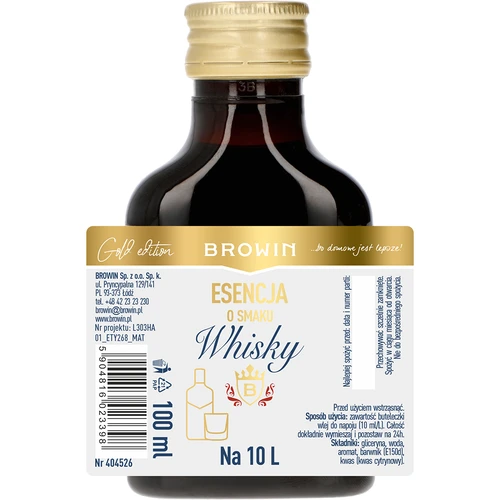 Essentie met whiskysmaak voor 10 L, 100 ml - 4 ['essentie van smaak', ' whisky essence', ' whisky essence', ' essence', ' toevoeging voor alcohol', " aroma's voor alcohol", ' essences voor zelfgestookte drank', ' toevoegingen voor zelfgestookte drank', " aroma's", ' whisky grants aroma', ' whisky aroma', ' klassiek whisky aroma', ' essence voor 10 liter']