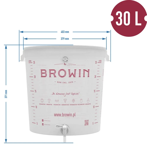Fermentatiecontainer 30 L met deksel en kraan - 10 ['fermentatiecontainer', ' voor wijn', ' voor bier', ' voor beslag', ' fermentatie-emmer', ' emmer met schaalverdeling', ' emmer met schaal', ' emmer met kraan']