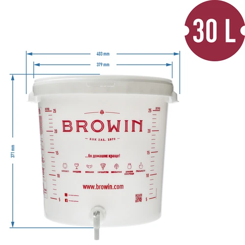 Fermentatiecontainer 30 L met deksel, kraan en buis UA - 14 ['fermentatiecontainer', ' voor wijn', ' voor bier', ' fermentatie-emmer', ' emmer met schaalverdeling', ' emmer met schaal', ' emmer met kraan', ' emmer 30 L', ' Ємність для бродіння']