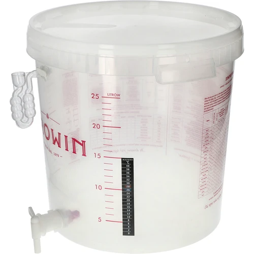 Fermentatiecontainer voor bier met fermentatiebuis, kraantje, thermometer en bezinkselreductor - 2 ['bierkit', ' bierfermentatie', ' container met kraantje', ' fermentatiebuis', ' bezinkselreductor', ' fermentatietemperatuur', ' bierthermometer', ' fermentatie-emmer', ' fermentatiecontainer', ' huisgemaakt bier']
