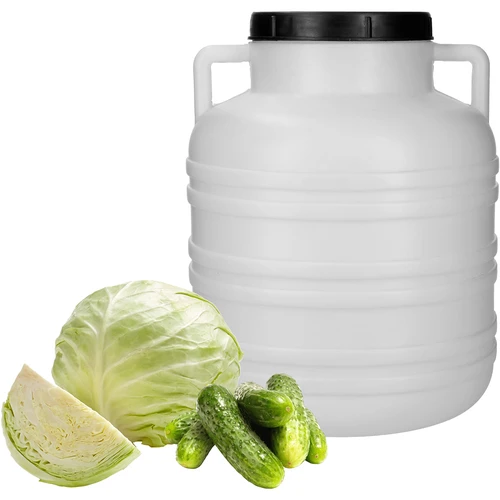 Fermentatievat 20L - wit, handvatten - 3 ['vat voor kool', ' vat voor fermentatie', ' vat voor gefermenteerde producten', ' gefermenteerd product', ' kool', ' komkommers', ' voor komkommers', ' aardewerk', ' aardewerk met deksel', ' vat met deksel']