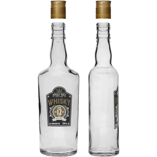 Fles 0,5 L met dop en 2-kleurige opdruk Whisky - 4 stuks - 4 ['huisgemaakte whiskyfles', ' fles voor whisky', ' glazen fles met dop', ' fles met schroefdop', ' glazen fles 500 ml', ' fles 0', '5 L', ' flessen met opdruk', ' fles met opdruk', ' flessen voor Whiskey']