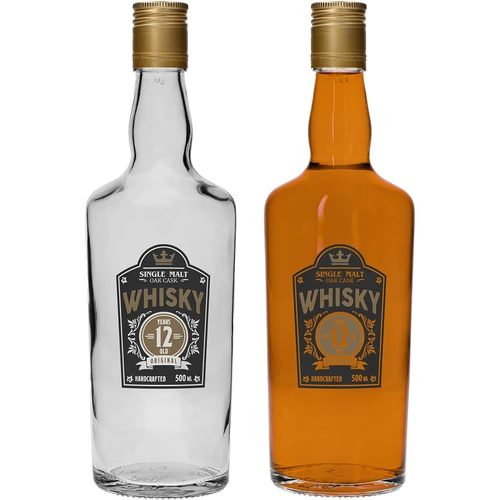 Fles 0,5 L met dop en 2-kleurige opdruk Whisky - 4 stuks - 5 ['huisgemaakte whiskyfles', ' fles voor whisky', ' glazen fles met dop', ' fles met schroefdop', ' glazen fles 500 ml', ' fles 0', '5 L', ' flessen met opdruk', ' fles met opdruk', ' flessen voor Whiskey']