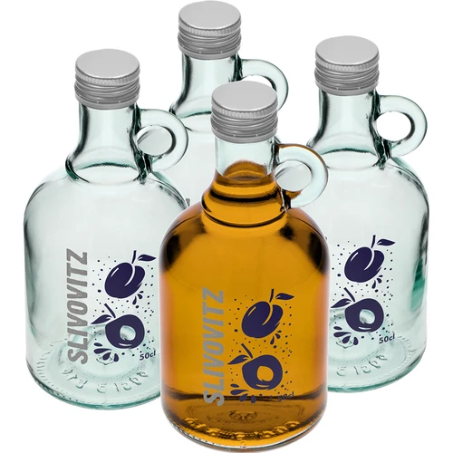 Fles 0,5 L met schroefdop en 2-kleuren opdruk Slivovitz - 4 stuks  - 1 ['fles voor zelfgemaakte pruimenbrandewijn', ' fles pruimenbrandewijn', ' fles', ' glazen fles 500 ml', ' fles 0', '5 L', ' flessen met opdruk', ' fles met opdruk', ' fles met kurk', ' fles met opdruk en kurk', ' flessen met kurken']