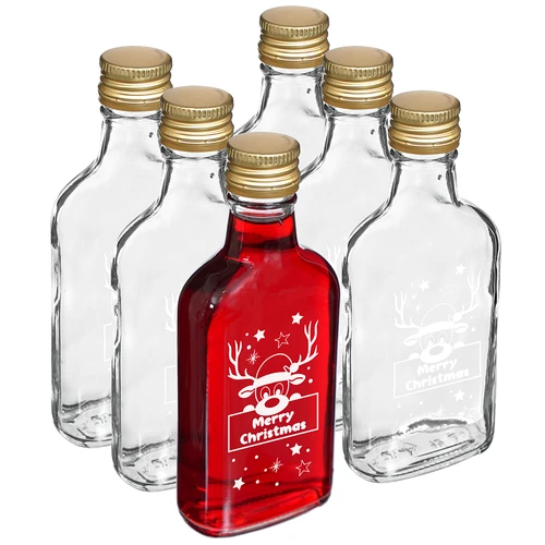 Fles 200 ml met schroefdop, Kerstprint Rendier, 6 stuks  - 1 ['fles', ' flessen', ' fles met opdruk', ' fles voor de feestdagen', ' fles voor Kerstmis', ' fles voor likeuren', ' fles voor zelfgestookte drank', ' fles voor alcohol', ' glazen fles met kurk', ' fles 200 ml met schroefdop', ' heupflessen', ' kleine fles', ' set voor de feestdagen', ' fles onder de kerstboom', ' drankjes voor de feestdagen', ' kleine decoratieve fles', ' Merry Christmas', ' kerstcadeau']